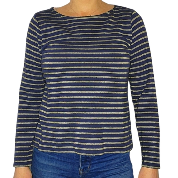 Boden Cotton Metallic Striped Long Sleeve Size Medium Blue Striped - Picture 1 of 5